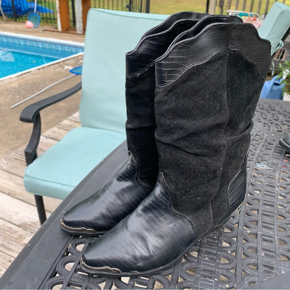 Current Attractions Black Suede Leather Western Boots Cowboy Size 9 - Picture 4 of 9